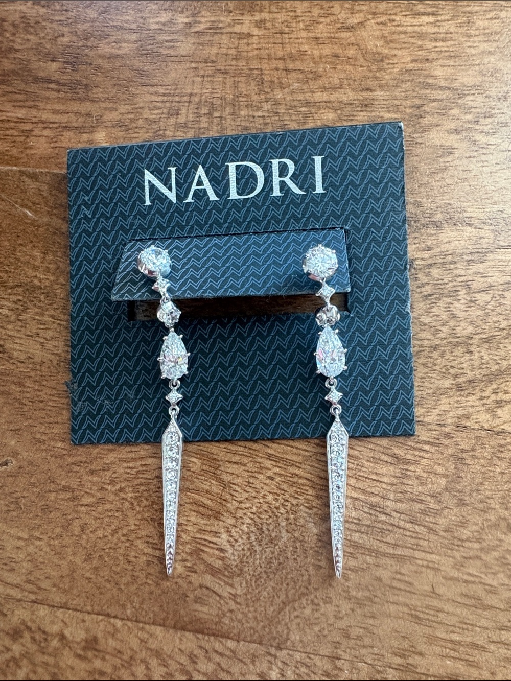 Nadri Silver Crystal Drop Spike Earrings